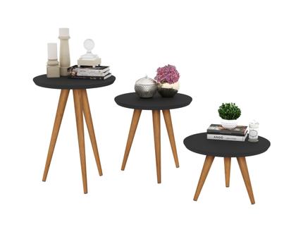 Imagem de Conjunto 3 Mesas Retro Centro, Lateral, Apoio Havana - Preto