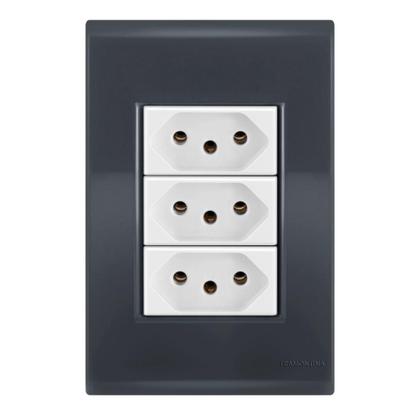 Imagem de Conjunto 3 Tomadas 10A - Tramontina Liz Grafite / Branco