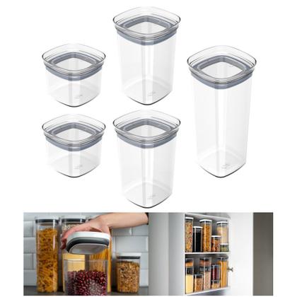 Imagem de Conjunto 5 Potes Herméticos Com Tampa Mantimentos Armário Cozinha Block - KTE 027 Ou