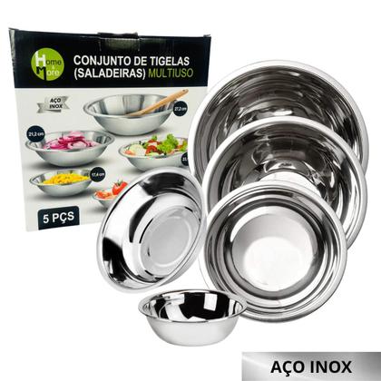 Imagem de Conjunto 5 Tigelas De Inox Vasilha Redonda Bacia Saladeira