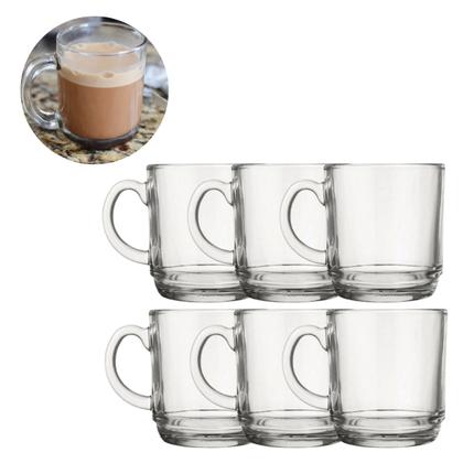 Imagem de Conjunto 6 Canecas Xicara Vidro 250ML Ideal Café Chocolate Chá