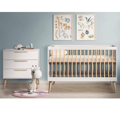 Imagem de Conjunto Berço de Bebê e Cômoda Infantil 3 gavetas Retrô - Quater
