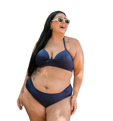Imagem de Conjunto biquíni feminino plus size com bojo sustentação calcinha lateral larga P ao 54