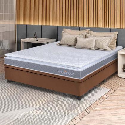 Imagem de Conjunto Box Baú Marrom Durban Cinza Espuma D28 Casal 138x188x64 - King House