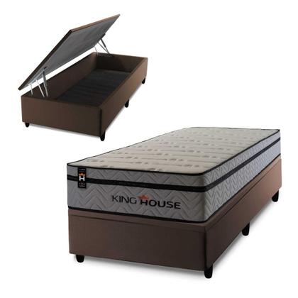 Imagem de Conjunto Box Baú Preston Cinza 96x203x78 c/ Molas Ensacadas