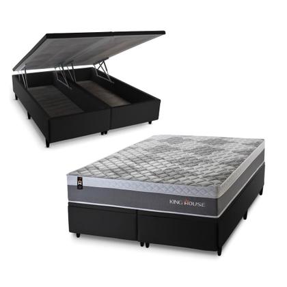 Imagem de Conjunto Box Baú Sheffield Cinza 158x198x72 c/ Molas Ensacadas