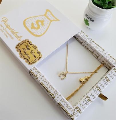 Imagem de Conjunto box desejos prosperidade colar ferradura e pulseira saco de dinheiro 