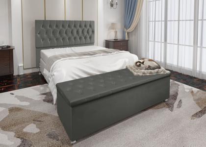 Imagem de Conjunto Cabeceira Casal e Recamier Baú 1,40m Madrid Suede Cinza Dal Poz Estofados