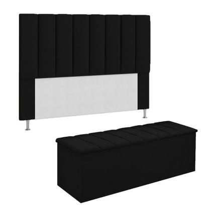 Imagem de Conjunto Cabeceira E Calçadeira Cancun Para Cama Box Solteiro 90 cm Suede Preto - LM DECOR