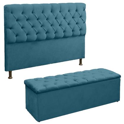 Imagem de Conjunto Cabeceira E Recamier Baú  Para Cama Box Queen 1.60 - Suede - Sv Decor