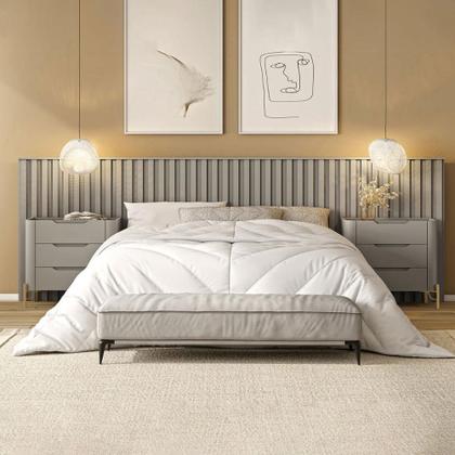 Imagem de Conjunto Cabeceira King 360cm c/ 2 Mesas de Cabeceira em MDF