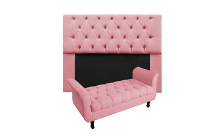 Imagem de Conjunto cabeceira mirage solteiro 100cm + recamier calçadeira new grecia 100cm suede rosa