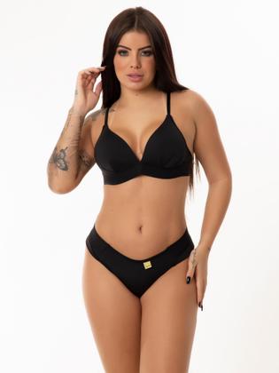 Imagem de Conjunto Calcinha e Sutiã com Bojo Soft Sem Aro de Microfibra Não Amassa Tanga Fio Duplo Confortável