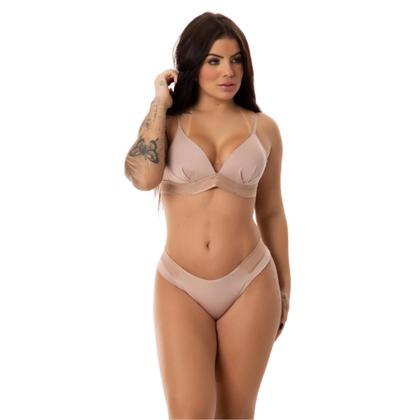 Imagem de Conjunto Calcinha e Sutiã com Bojo Soft Sem Aro de Microfibra Não Amassa Tanga Fio Duplo Confortável
