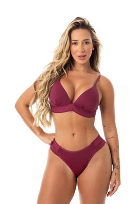 Imagem de Conjunto Calcinha e Sutiã com Bojo Soft Sem Aro de Microfibra Não Amassa Tanga Fio Duplo Confortável