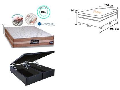 Imagem de Conjunto Cama Box Baú Baú Casal Queen + Colchão de Molas Ensacadas c/ Espuma Visco Elástico Sankonfort Le Confort 158x198x76