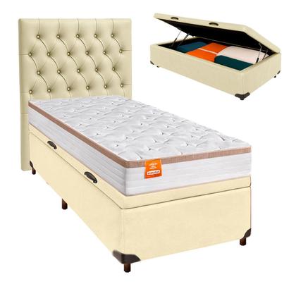 Imagem de Conjunto Cama Box Bau Bege Solteiro + Colchão Molas Ensacadas Isis Real Inducol + Cabeceira