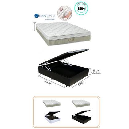 Imagem de Conjunto Cama Box Baú Blindado Casal + Colchão Sankonfort Strong 138x188x74 - Linha Alta - Firme e Resistente (até 150kg de cada lado)