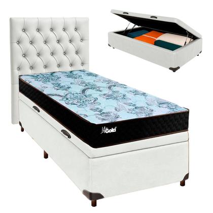 Imagem de Conjunto Cama Box Bau Branco Solteiro + Colchão Molas Ensacadas Life Gold Paropas + Cabeceira