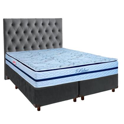 Imagem de Conjunto Cama Box Cinza Queen + Colchão Molas Ensacadas Blue Paropas + Cabeceira