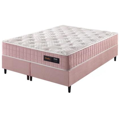 Imagem de Conjunto Cama Box Colchão King Size 193x203x67 com Molas Ensacadas Denver Rosa