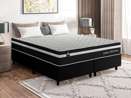 Imagem de Conjunto Cama Box King Size Durham 193x203x60 Preto/Branco c/ Molas Ensacadas
