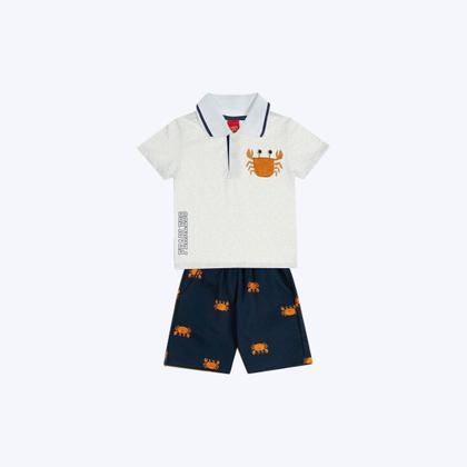 Imagem de Conjunto Camisa Polo Manga Curta E Bermuda Estampa Caranguejo Infantil Menino Kyly 1001070 Mescla White