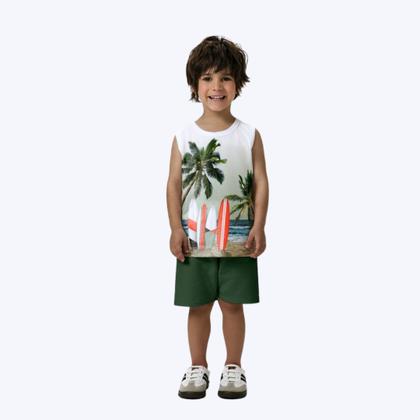 Imagem de Conjunto Camiseta Regata Praia E Bermuda Lisa Infantil Menino Kyly P1001078 Branco