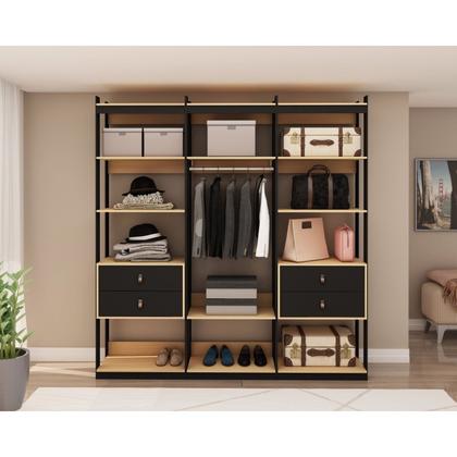 Imagem de Conjunto Closet Industrial 3 Modulado com 1 Cabideiro e 4 Gavetas com Puxador em Courinho