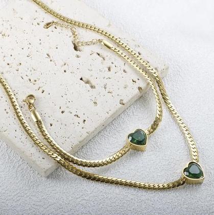 Imagem de Conjunto cordão + pulseira feminina coração banhada a ouro 18k