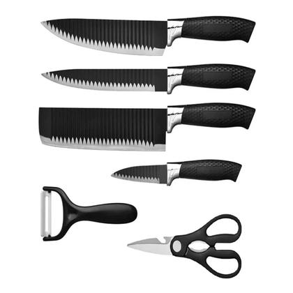 Imagem de Conjunto Cozinha 6 Peças Facas com Tesoura Inox Alta Precisão e Cabo Seguro Preto ou Rosa