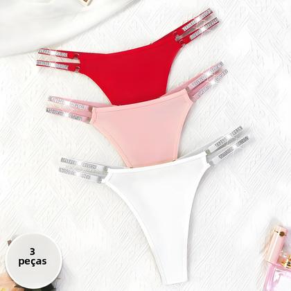 Imagem de Conjunto De 3 Peças De Lingerie Íntima Feminina Sexy E Confortável Com Cintos Brilhantes, Calcinhas