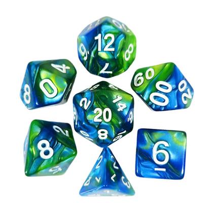Imagem de Conjunto de 7 dados- Mesclado Verde-Azul - RPG