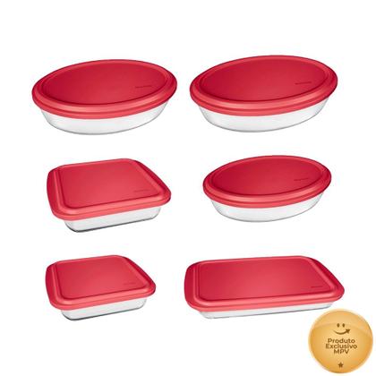 Imagem de Conjunto de Assadeiras Marinex com Tampa Vermelho 6 peças