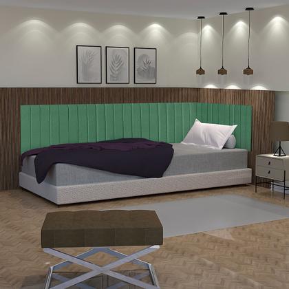 Imagem de Conjunto de Cabeceira Ripada Palito Suspensa de Solteiro com Proteção Lateral - Várias Cores