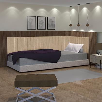 Imagem de Conjunto de Cabeceira Ripada Palito Suspensa de Solteiro com Proteção Lateral - Várias Cores