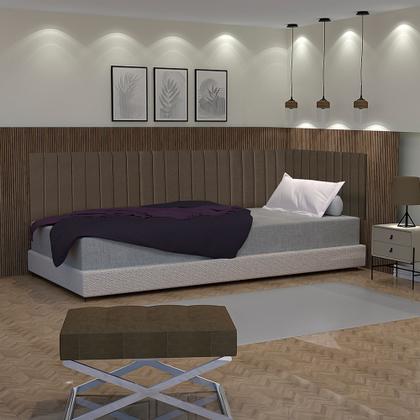 Imagem de Conjunto de cabeceira solteiro painel estofado suspenso lateral EM L formato palito