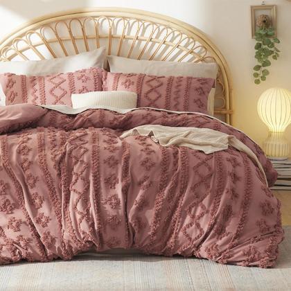 Imagem de Conjunto de Capa de Edredom Bedsure Boho Queen Size - Rosa Escuro