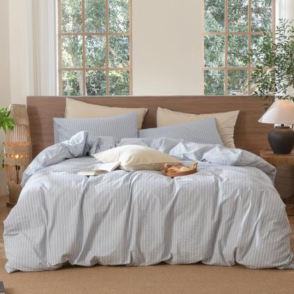 Imagem de Conjunto de capa de edredom MooMee listrado 100% algodão lavado king size
