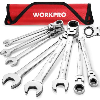 Imagem de Conjunto de chaves WORKPRO Flex-Head Ratcheting 8 peças SAE 5/16-3/4 pol