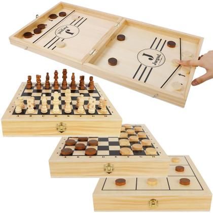 Imagem de Conjunto de discos Fast Sling de madeira Juegoal 4 em 1 para jogos de tabuleiro com xadrez