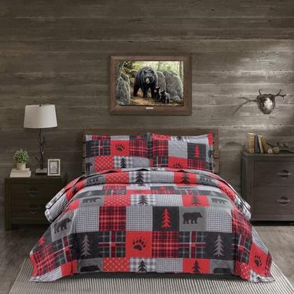 Imagem de Conjunto de edredões Jessy Home Rustic Lodge Bear Twin Size com 2 capas