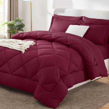 Imagem de Conjunto de edredom CozyLux King Burgundy de 7 peças de cama em uma bolsa