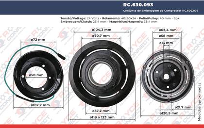 Imagem de Conjunto de Embreagem do Compressor RC600079 Modelo AA5H14AA Sanden 5H14 24 Volts Polia 8pk 121mm
