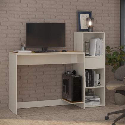 Imagem de Conjunto De Escritório 2 Peças Tech Office Mesa E Armário Li - Off White E Cedro Off White E Cedro
