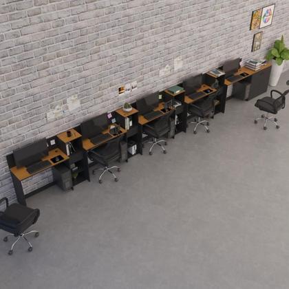 Imagem de Conjunto De Escritório Tech 4 Livreiro 1 Buffet E 5 Mesas 90 - Preto E Cedro Preto E Cedro
