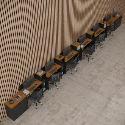 Imagem de Conjunto De Escritório Tech 5 Livreiro 2 Buffet E 6 Mesas 90 - Preto E Cedro Preto E Cedro