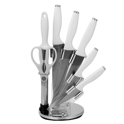 Imagem de Conjunto de Facas de 8 Peças com Suporte Chaira Tesoura e Faca Jogo de Facas em Aço Inox