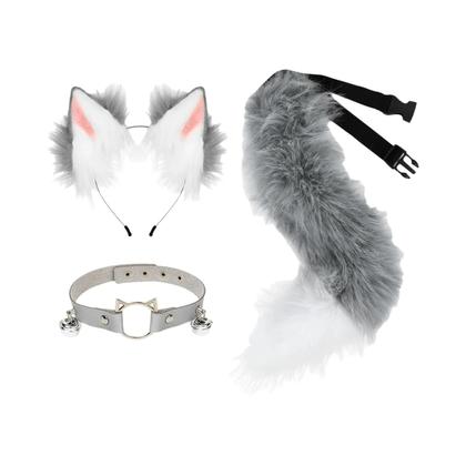 Imagem de Conjunto De Fantasia De Halloween Com Orelhas De Gato E Cauda De Raposa De Pelo Sintético Com Clipe
