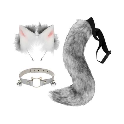 Imagem de Conjunto De Fantasia De Halloween Com Orelhas De Gato E Cauda De Raposa De Pelo Sintético Com Clipe